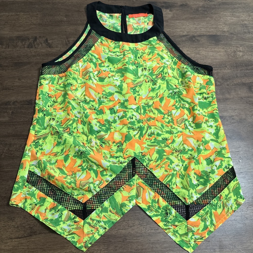 Lulumari Women's Top Tank Sleeveless Blouse Top Size Large Mesh Colorful